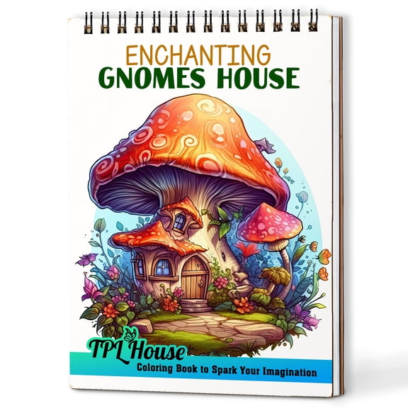 TPLHOUSE Enchanted Gnomes House Spiral Coloring Book for Adults, A5 Wooden Cover, 30 Gnomes House Coloring Pages for Stress Relief and Relaxation