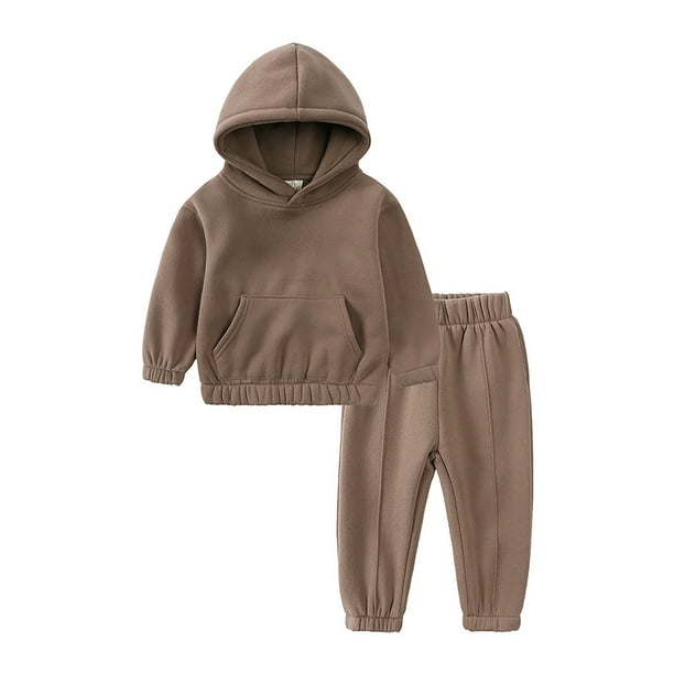 Gibobby Conjunto de pants para ninos pequenos camisa de manga larga solida sudaderas con capucha Tops y pantalones conjunto de 2 uds para ninos y trajes Cafe 3 4 Anos Walmart en linea