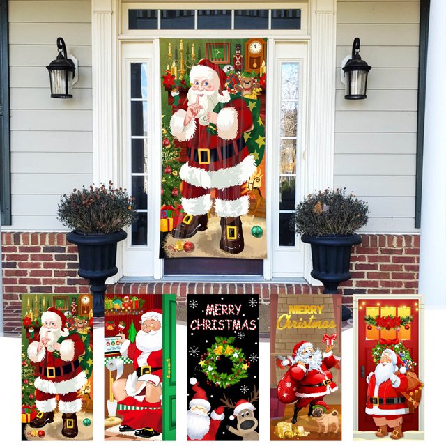 Decoración Navideña para Puerta de Entrada 2024 onlyliua Pancarta Impresa En Papá Noel Feliz Navidad