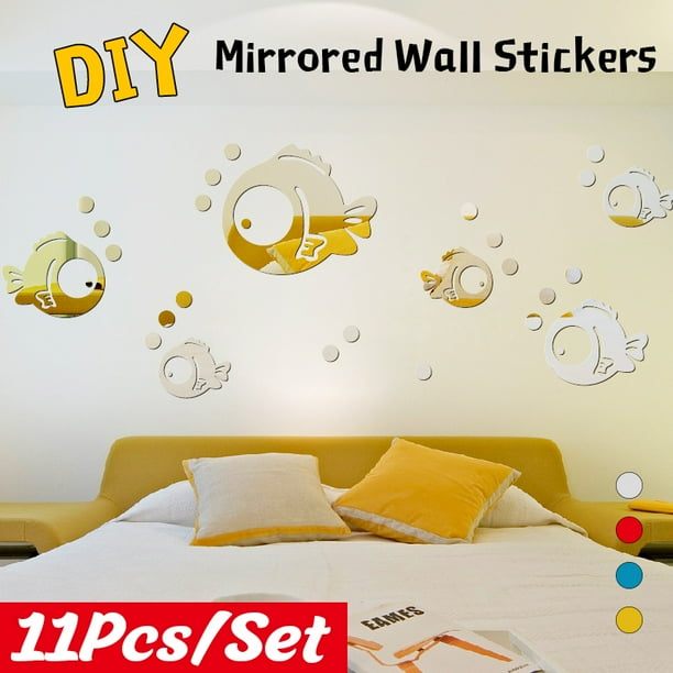 11pcs Diy Small Fish Wall Mirror Sticker Bubble Acrylic Removable Adhesive Kids Bedroom Art Decor Walmart Com Walmart Com