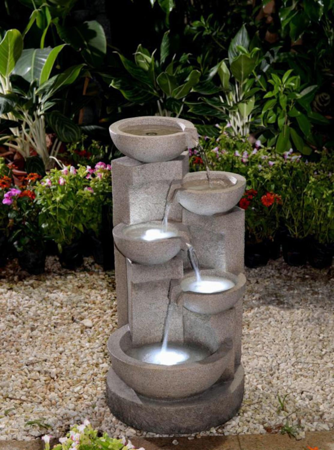 25 6 Led Lighted Multi Tier Faded Faux Stone Outdoor Patio Garden Water Fountain