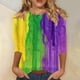 thumbnail image 1 of RKSTN Mardi Gras 3/4 Sleeve T Shirts for Women Top Oversized Crewneck Carnival Mask Print 3/4 Length Sleeve Shirt Womens Casual Round Neck Mask Tuesday Carnival Party Three Quarter Sleeve Tee Shirt, 1 of 5