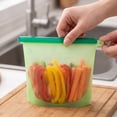 thumbnail image 5 of Reusable Silicone Storage Bags | Medium 34 Oz Leak Proof Ziplock Bag | for Produce Snacks and Leftovers | Great Kitchen Organization Gift for Home Cooks Green Silicone Bag, 5 of 5