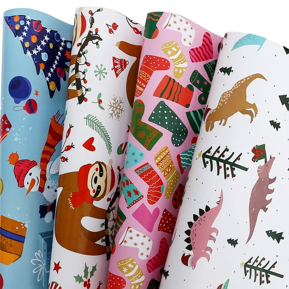 Christmas Wrapping Paper for Kids Boys Girls - 4 Style Cute Xmas Gift Wrap Paper for Baby Shower Party - 10 Sheets, 20 x 29 inch