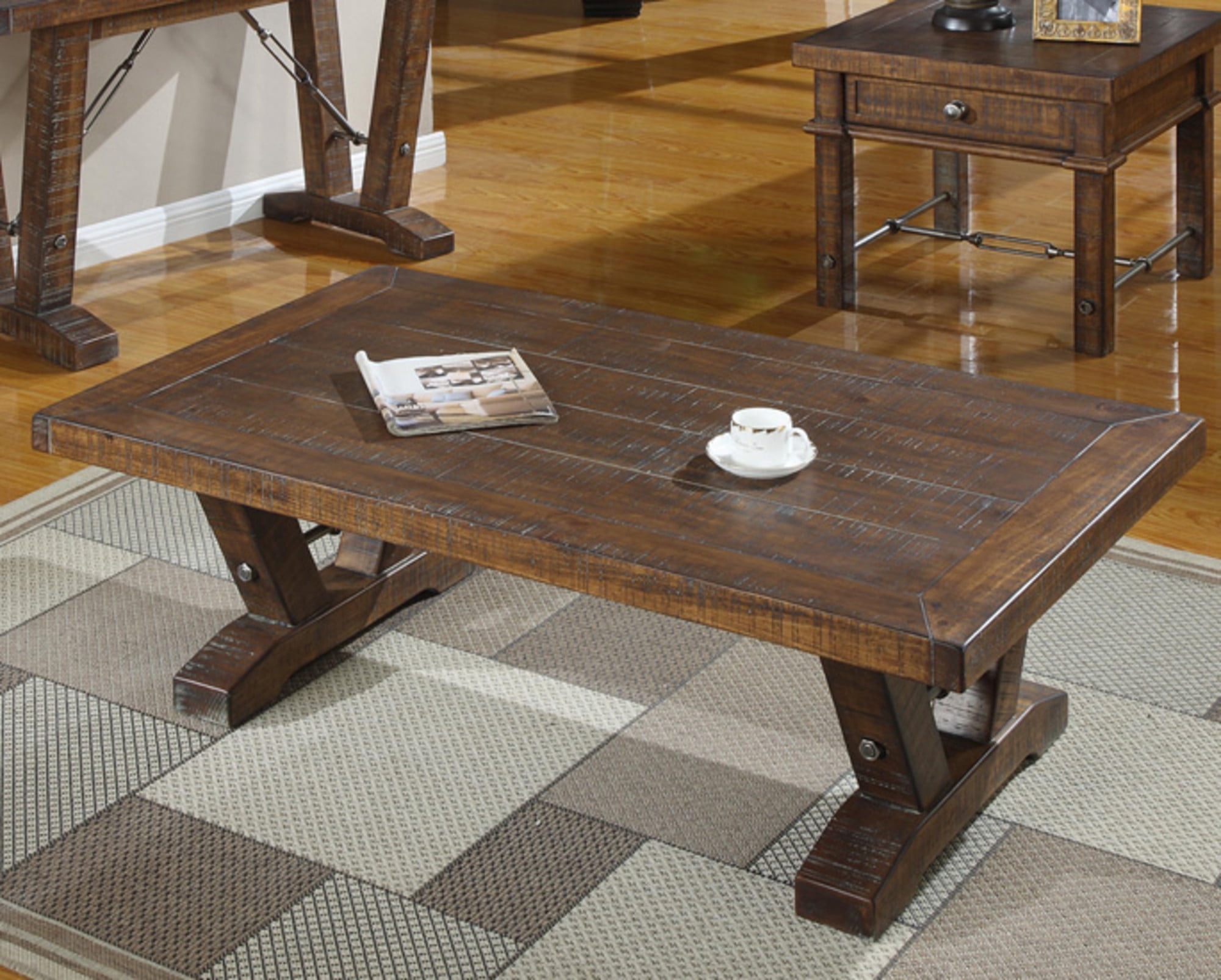 Emerald Home Castlegate Pine Brown 51" Coffee Table with Plank Style