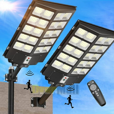 

9900000LM LED Solar Street Light Rechargeable Road lamp Outdoor IP67+Remote+Po