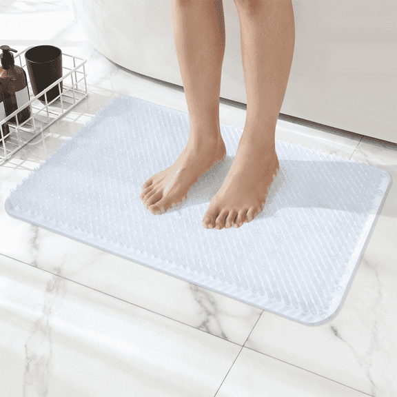Yolife Non-Slip Grass Bath Mat with Strong Suction Cups, 25.6"x13.4" Quick-Drain Shower Floor Mat for Foot Scrubbing & Massage, Clear