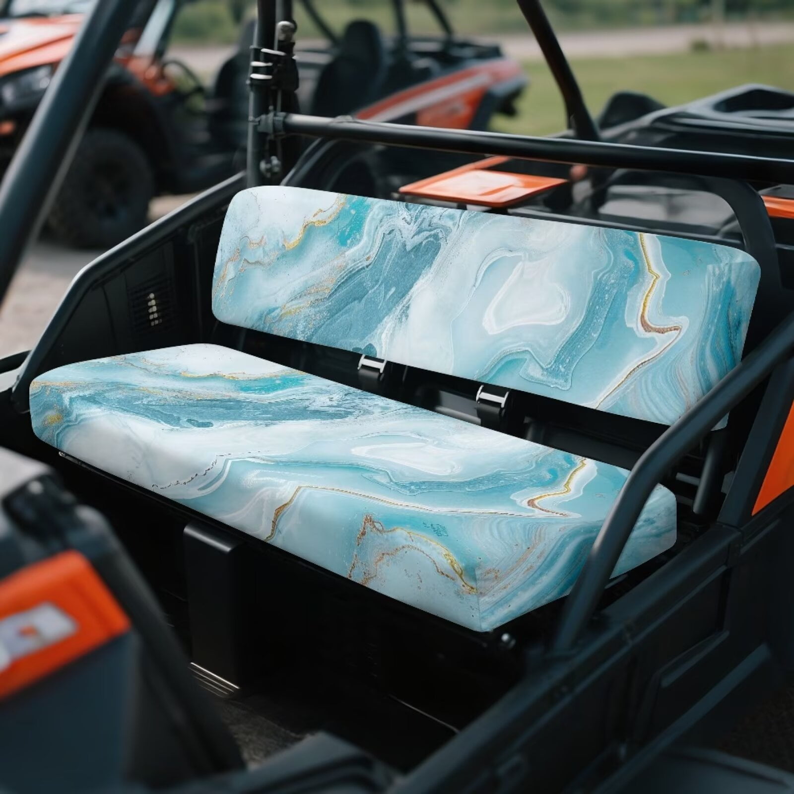 Uorisanigo UTV Front Bench Seat Cover Scratch-Proof Blue Marble Print Mule Seat Cover Suitable for Kawasaki Mule 4010 4x4 2009-2025 All Season Weather Proof Covers, UTV Accessories