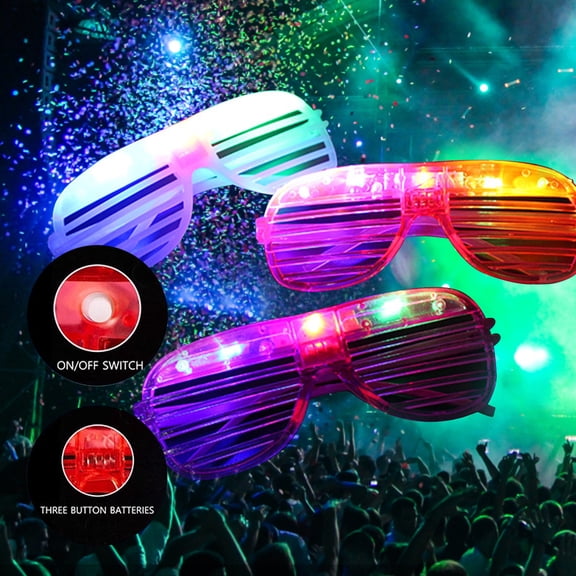 Yrmaups 3Pcs LED Light Up Glasses, Flashing Neon Shutter Shades Glow in Dark Party Supplies, Plastic Glow Glasses Costumes forKidsAdult Pool Party Favors and Bar Dance Events
