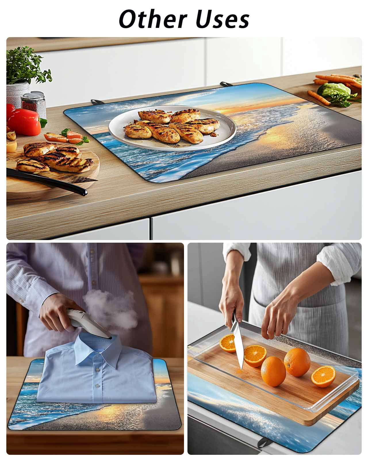 Stove Top Covers for Electric Stove, Sunset Beach Glass Stovetop Cover Protector, Spray Ocean Waves Sky Nature Scenery Induction Cooktop Protector Oven Mat for Kitchen Countertop 24"x21"