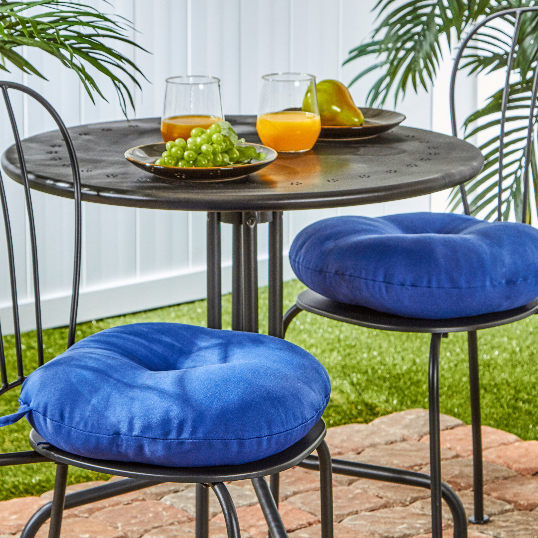 Greendale Home Fashions Marine Blue 15 in. Round Outdoor Reversible Bistro Seat Cushion (Set of 2) - image 3 of 6