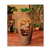 Nathan Cascade 33" High Large Rustic Outdoor Decor Faux Stone Floor Fountain with Light LED Urn with Planter