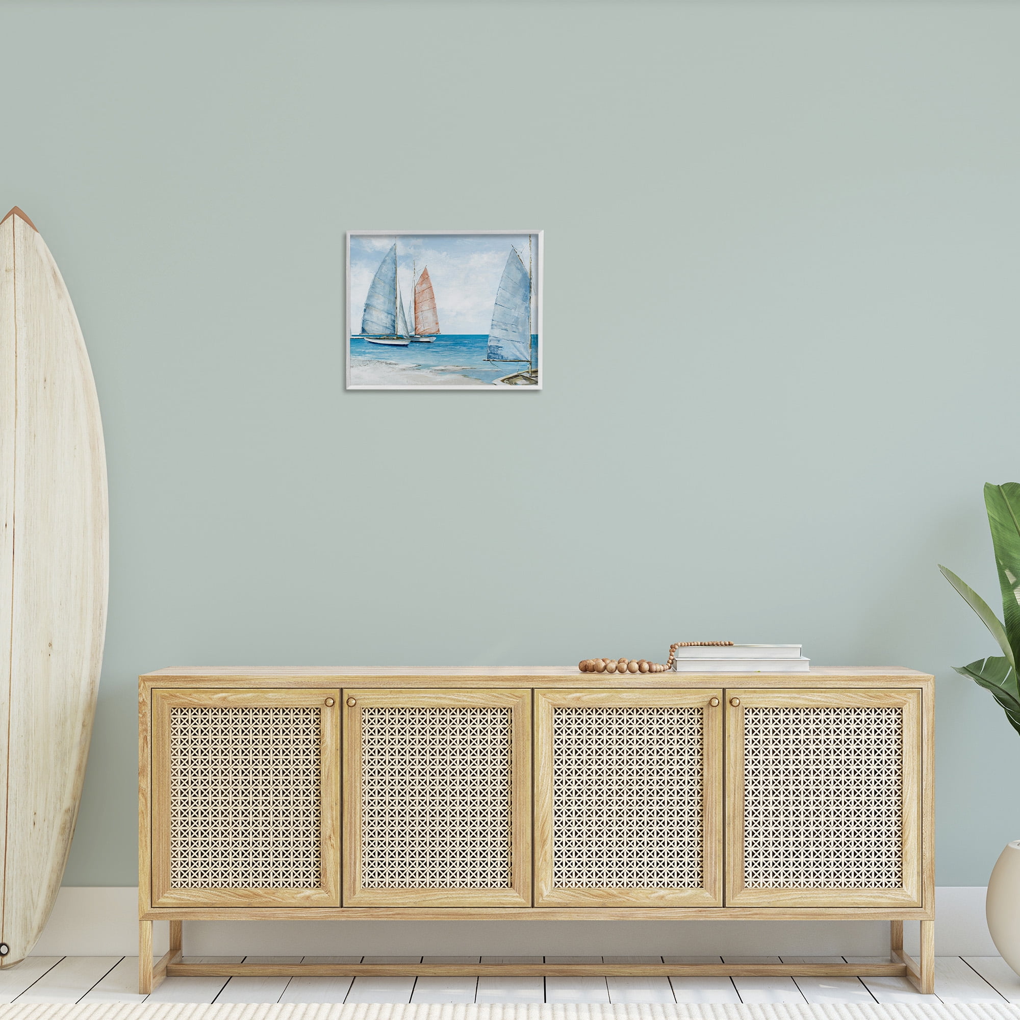 Stupell Industries Coastal Sailboat Fleet Transportation Painting White Framed Art Print Wall Art, 20 x 16