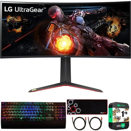 LG 34GP950G-B 34 inch Ultra Gear QHD 3440 x 1440 Nano IPS Curved Gaming Monitor Bundle with Deco Gear Gaming Keyboard,