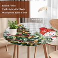 thumbnail image 4 of Grey Plaid Snowman Christmas Round Tablecloth, Fitted Table Cover with Elastic for 36"-44" Round Tables, Xmas Tree Snowflake Winter Table Cloth Outdoor Indoor Dinning Party Waterproof Tablecloths, 4 of 7