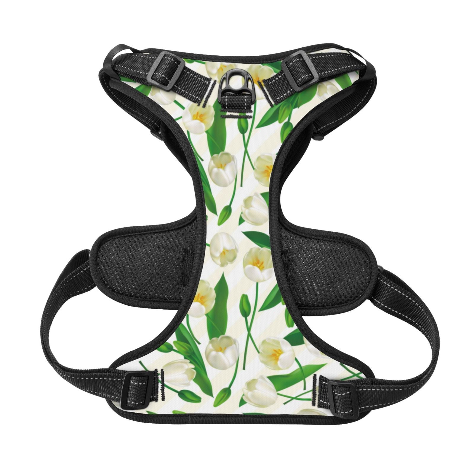 Kdxio Tulips Flowers Print No Pull Dog Harness Adjustable Reflective Oxford Easy Control Medium Large Dog Harness for Training and Everyday-Large
