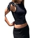 thumbnail image 5 of Txlixc Chaleco plisado femenino txlixc, blusa sólida de cuello redondo sin mangas anudada Txlixc moda, 5 of 9