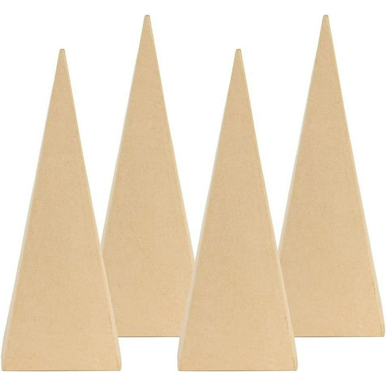 Pack Of 4 Square Shaped Paper Mache Cones - Pre-Made Papier Mache Cardboard  Cones For DIY Crafting, Making Holiday Ribbon Trees And Decorations (4 Cones  14 High) 