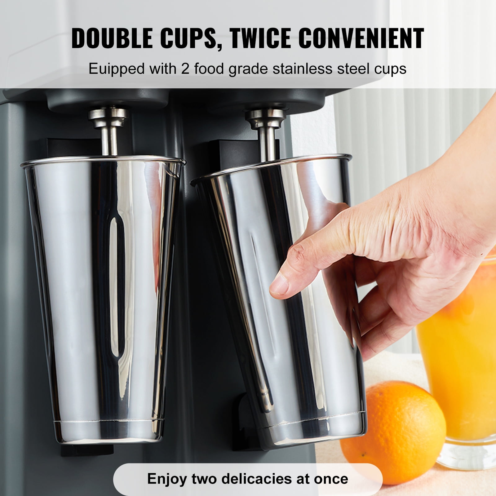 VEVOR Commercial Milkshake Machine, 375W Dual Head Milkshake Maker Mixer, 3-Speed Drink Blender Machine, Includes 2 Pack 820ml Stainless Steel Cups