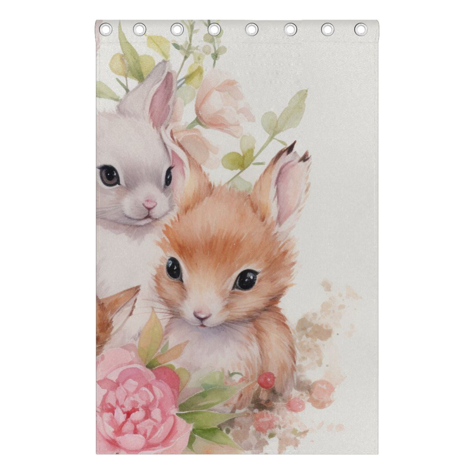 Rabbits Flowers Leaves Black Out Curtains 72 Inch Length Curtains for Sliding Glass Doors Bedroom Living Room 2 Pack