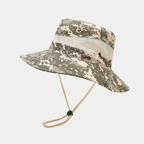 nsendm Male Hat Adult Fresh Hat Camouflage Breathable Wide Brim Boonie Hat  Outdoor Mesh Cap for Travel Fishing Sun Hat Foldable(Khaki, One Size) 