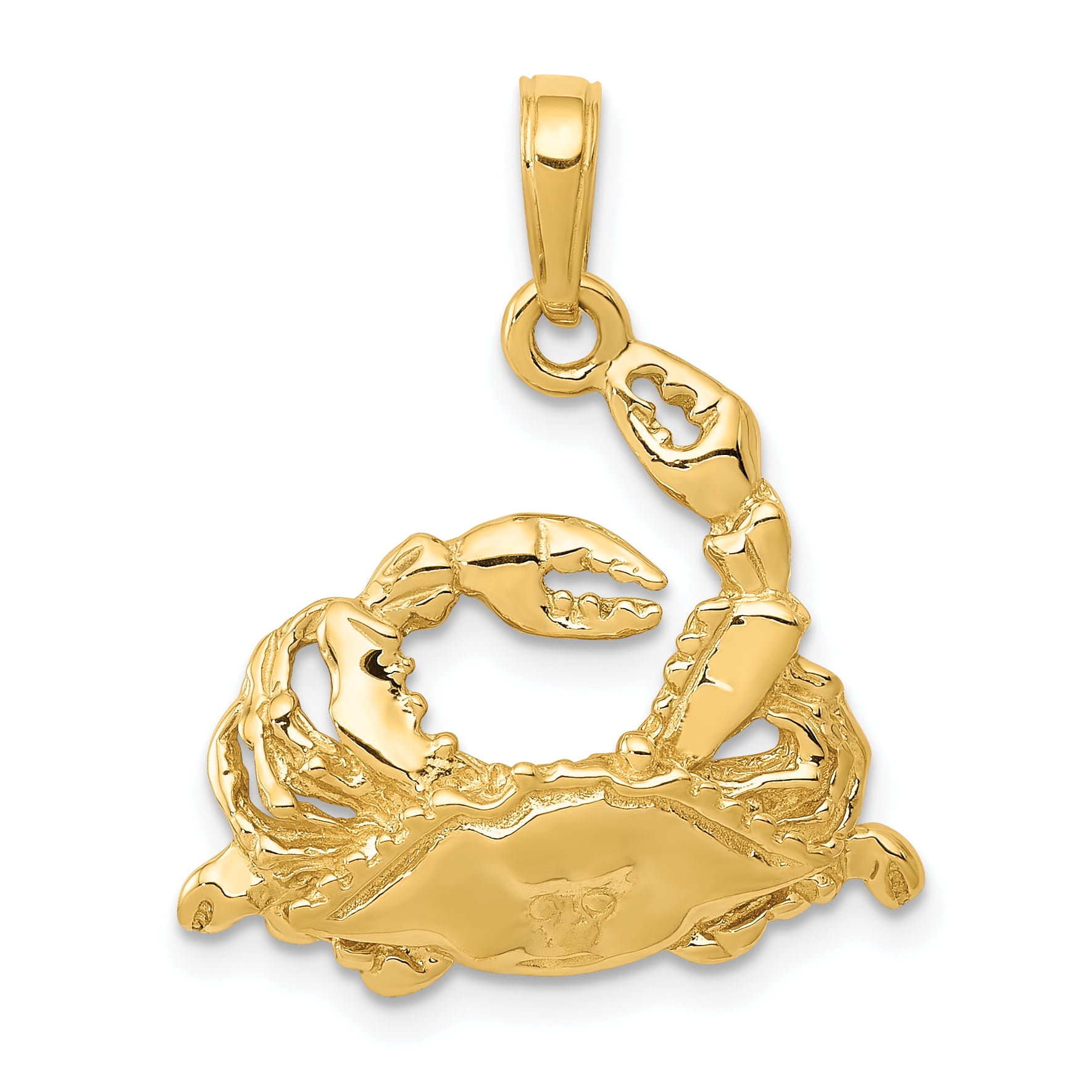 14k Yellow Gold Blue Crab Pendant Charm Necklace Sea Life