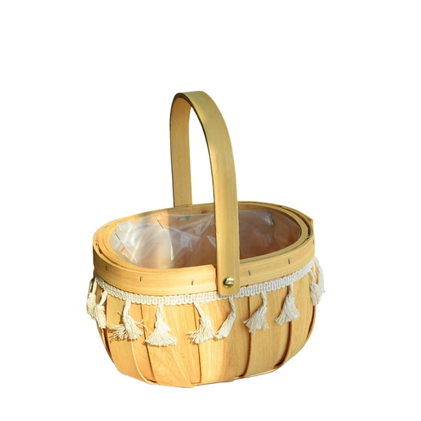 Entrega en almacén más columna de burbujas y entrega de algodón de burbujas (cesta de astillas de madera ovalada con borlas de tamaño pequeño) canasta de flores tejida decorativa tejido de paja