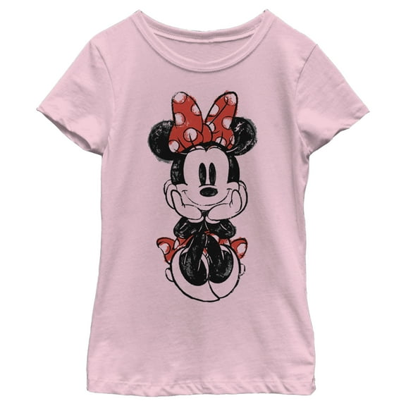 Girl's Mickey & Friends Sitting Minnie Sketch Graphic Tee Light Pink Large
