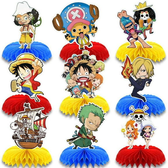 9 PCS ONE PIECE Party Supplies, Honeycomb Centerpieces 3D Double Side Party Decor, Colorful Non-Fading Cardstock Birthday Party Decorations for Tabletop, Cake Display