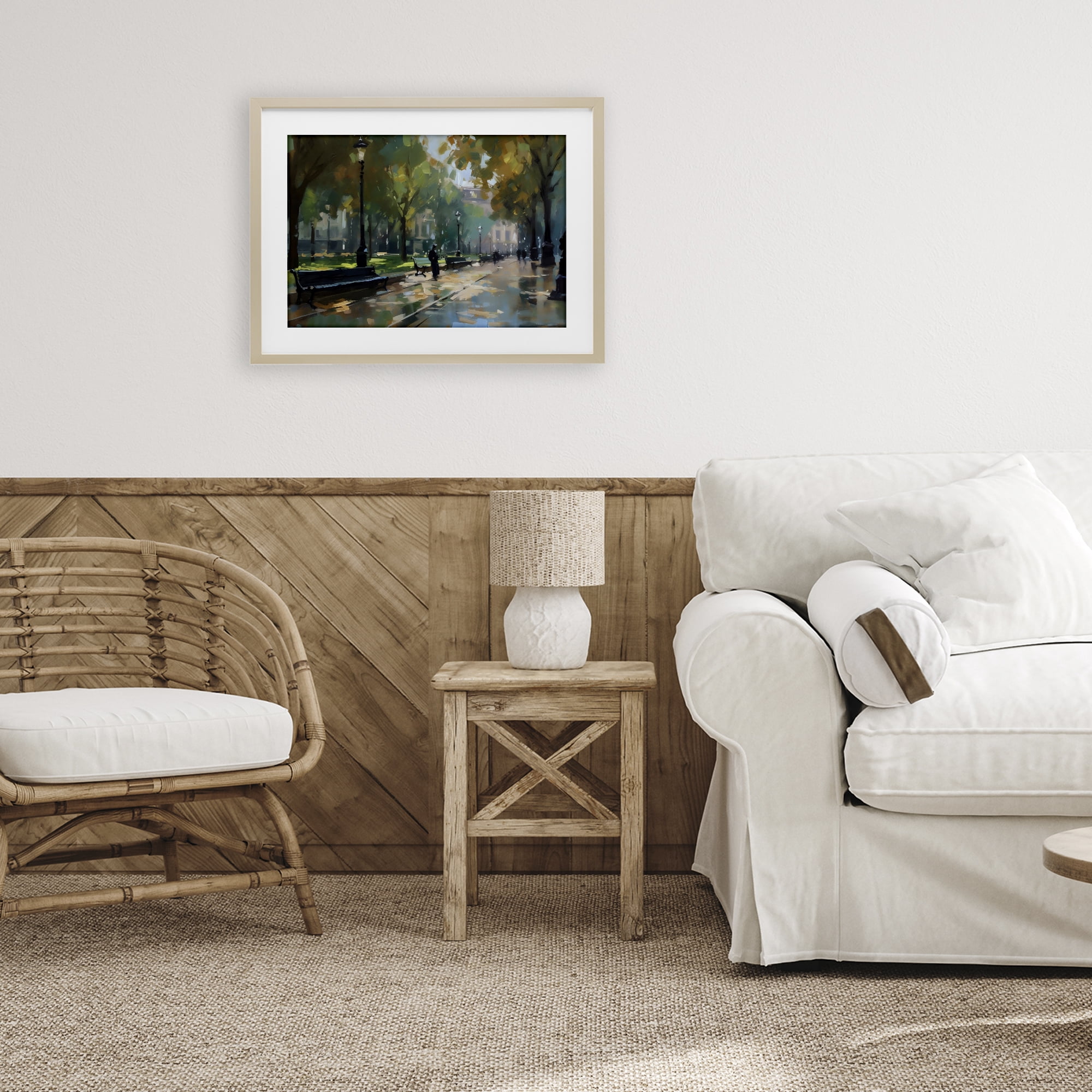 Stupell Industries Park Promenade on Rainy Day Birch Framed Print Under Glass, design by Creative Studio