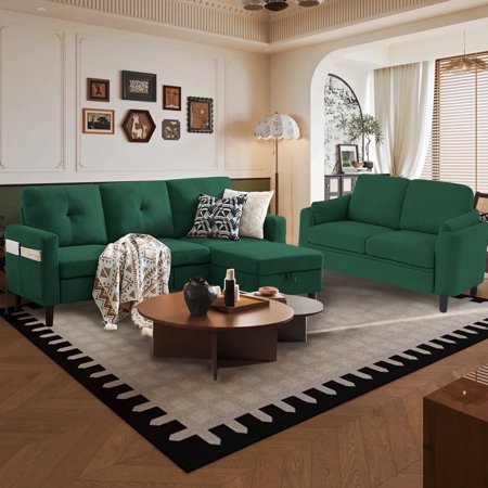 Soscana Living Room Furniture Set Sectional Sofa with Storage Ottoman and Loveseat for Home Apartment Studio Office L Shaped 3 Seat Couch with Footstool and 2 Seat Love Seat