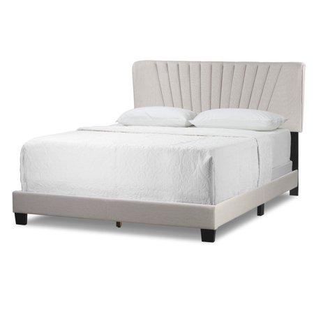 Autumn Beige Fabric Queen Bed with Decorative Stitching