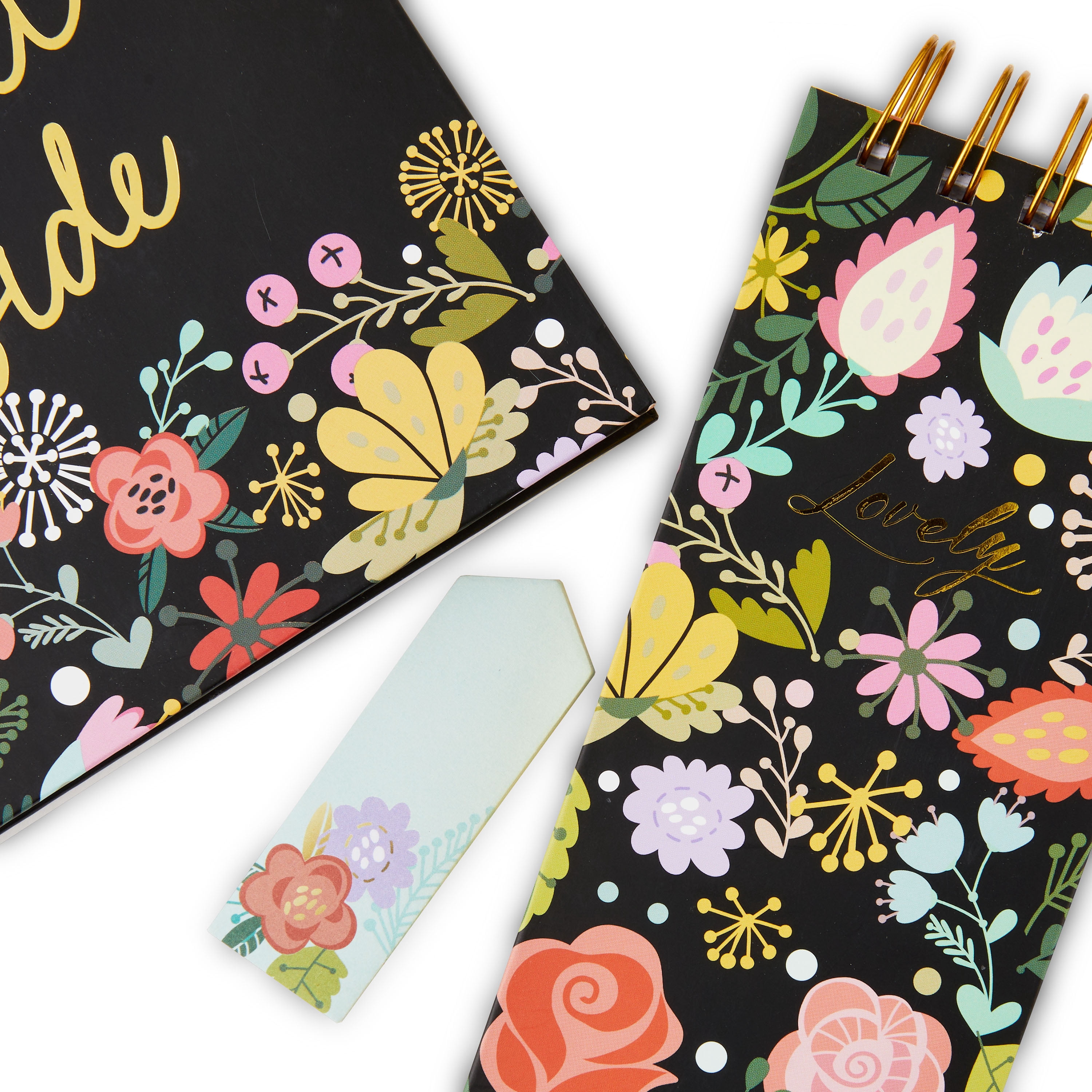 Pen+Gear Stationery Gift Sets, Black Ditsy Floral, Ruled Paper, Journal, Notepad, Sticky Notes
