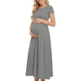 thumbnail image 2 of Gfyviroh Women's Maternity Maxi T-Shirt Dress Short Sleeve Soft Casual Plain Dress Comfy Plus Size Pregnancy A-Line Dress, 2 of 7