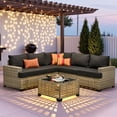 thumbnail image 3 of Ovios 6-Piece Outdoor Patio Furniture Set with Solar-Powered Lighted Coffee Table, All-Weather Wicker L-Shaped Sectional Sofa, Black, 3 of 12