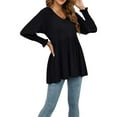 thumbnail image 5 of SAYOO Women's T-Shirt Solid Color Long Puff Sleeve V-Neck Loose Hem Streetwear Breathable Tops, 5 of 7