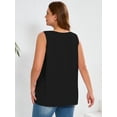 thumbnail image 7 of Women's Plus Size Tank Top with Keyhole Neckline Summer Relaxed Fit Black 1X Chiffon Sleeveless Tops Embellished Front for Casual Outfits, 7 of 7