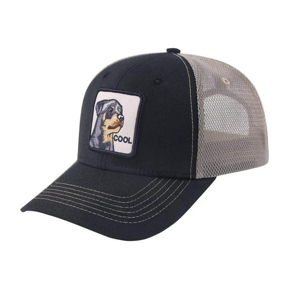 Unisex Embroidered The Cool Dog, 6-Panel Trucker Hat, Black/Light Grey, Adjustable Fit
