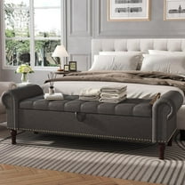 Apicizon 60” with Storage, Upholstered Tufted Button Window  with Plenty Hidden Storage Space,Faux Leather Ottoman  for Bedroom, Living Room, Entryway，Gray