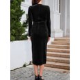 thumbnail image 3 of Cuteduck Women's Wrap V Neck Velvet Dress Knee Length Long Wleeve Elegant Slim Fitted Work Cocktail Spring Dresses S-XXL, 3 of 5