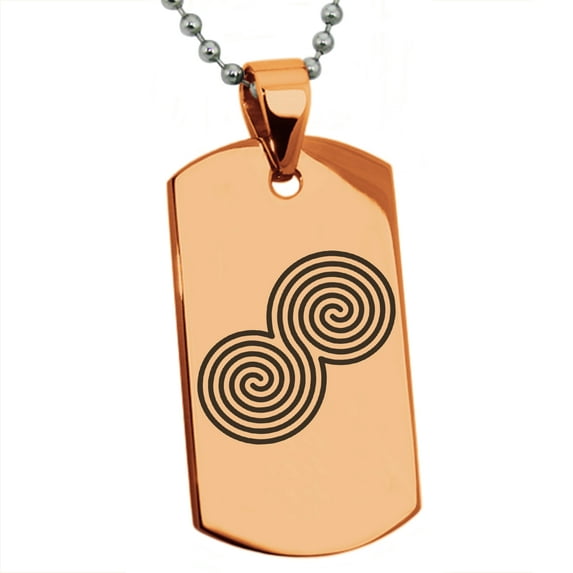 Stainless Steel Celtic Double Spiral Epona Engraved Dog Tag Pendant Necklace