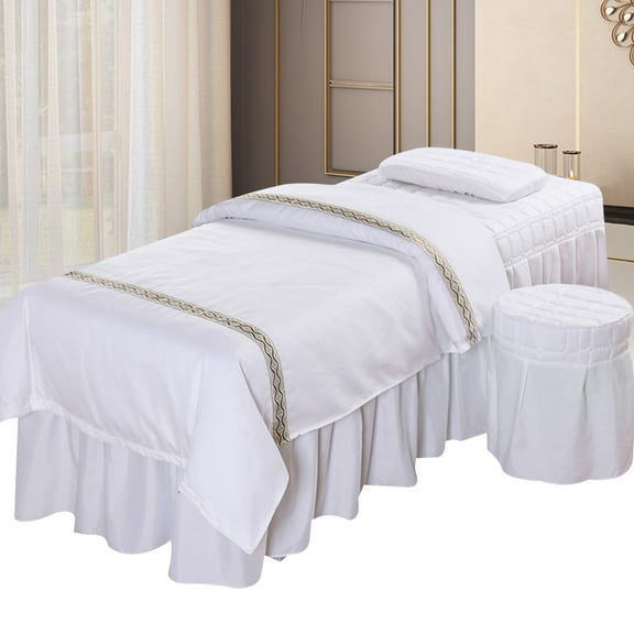 DENEST Easy to Clean 100% Polyester Massage Bed Sheet w/ Quilt Cover, Pure White (5 Piece)