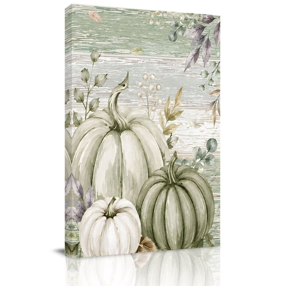 Canvas Wall Art, Sage Green Pumpkins Framed Canvas Prints for Living Room Office, Fall Thanksgiving Green Brown Extra Large Gallery Wrapped Wall Decor for Home Office, Gifts, 24"x32" Ship Next Day