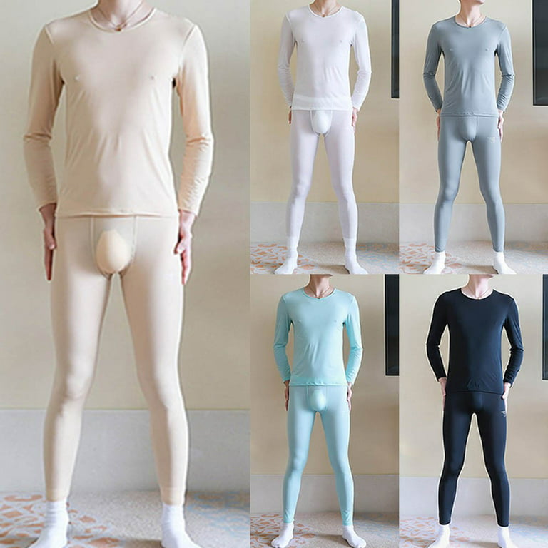 Men Knit Silk Long Johns 2pc Thermal Underwear Set Long Underwear