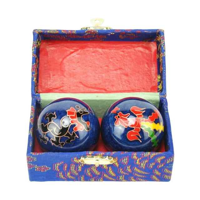 2 bolas de masaje con caja de almacenamiento, bolas chinas Baoding para fortalecer las manos y las muñecas. Dragón Fénix Azul