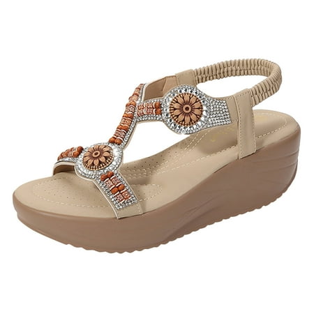 

Fsqjgq Clear Sandals for Women Flat Women Sandals Fashion New Summer Round Toe Open Toe Comfortable Thick Sole Elastic Bland Wedge Sandals Shower Sandals Women Quick Drying Bath Slippers Beige 40