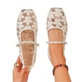 thumbnail image 3 of CHWshoes Square Toe Lace Ballet Crochet Flats Women Closed Toe Shoes Comfortable Dressy Walking Shoes，Beige Size 42, 3 of 8