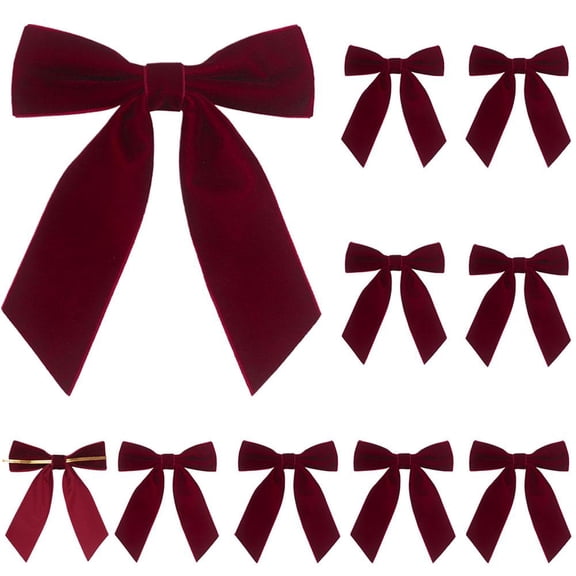 IFRINID Christmas Velvet Bows, 10 pcs Burgundy Red 5.31 in Decorative Bows with Wire Ties for Christmas Trees and Wreaths