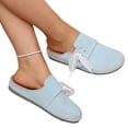 thumbnail image 1 of Willtoo Round Toe Backless Clog Mules for Women, Faux Suede Lace Bow Slip On Flat Slides, Adjustable Strap Casual Walking House Daily Shoes, 1 of 2