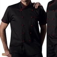 thumbnail image 3 of TISHITA Chef Jacket Short Sleeve Restaurant Kitchen Culinary School Uniform , Black, 3XL, 3 of 5